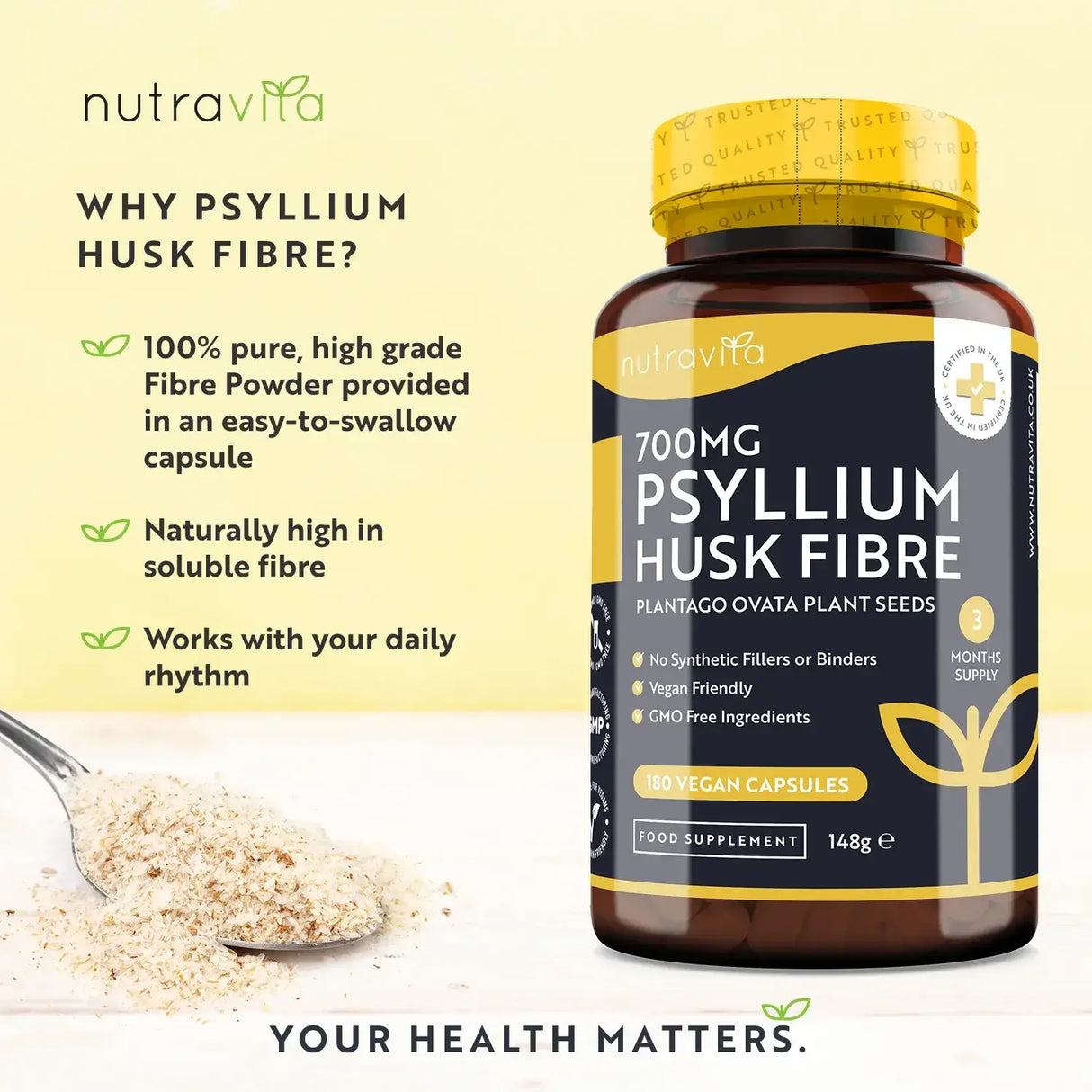 Psyllium Husk Fibre 700mg 180 Vcaps Nutravita