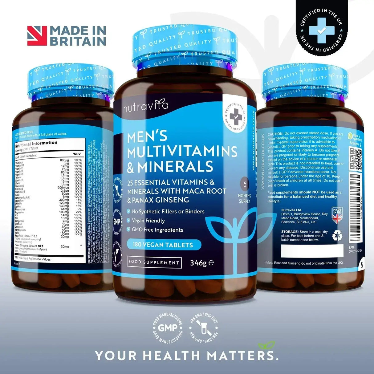 Men&#039;s Multivitamins and Minerals 180 Vegan Tablets