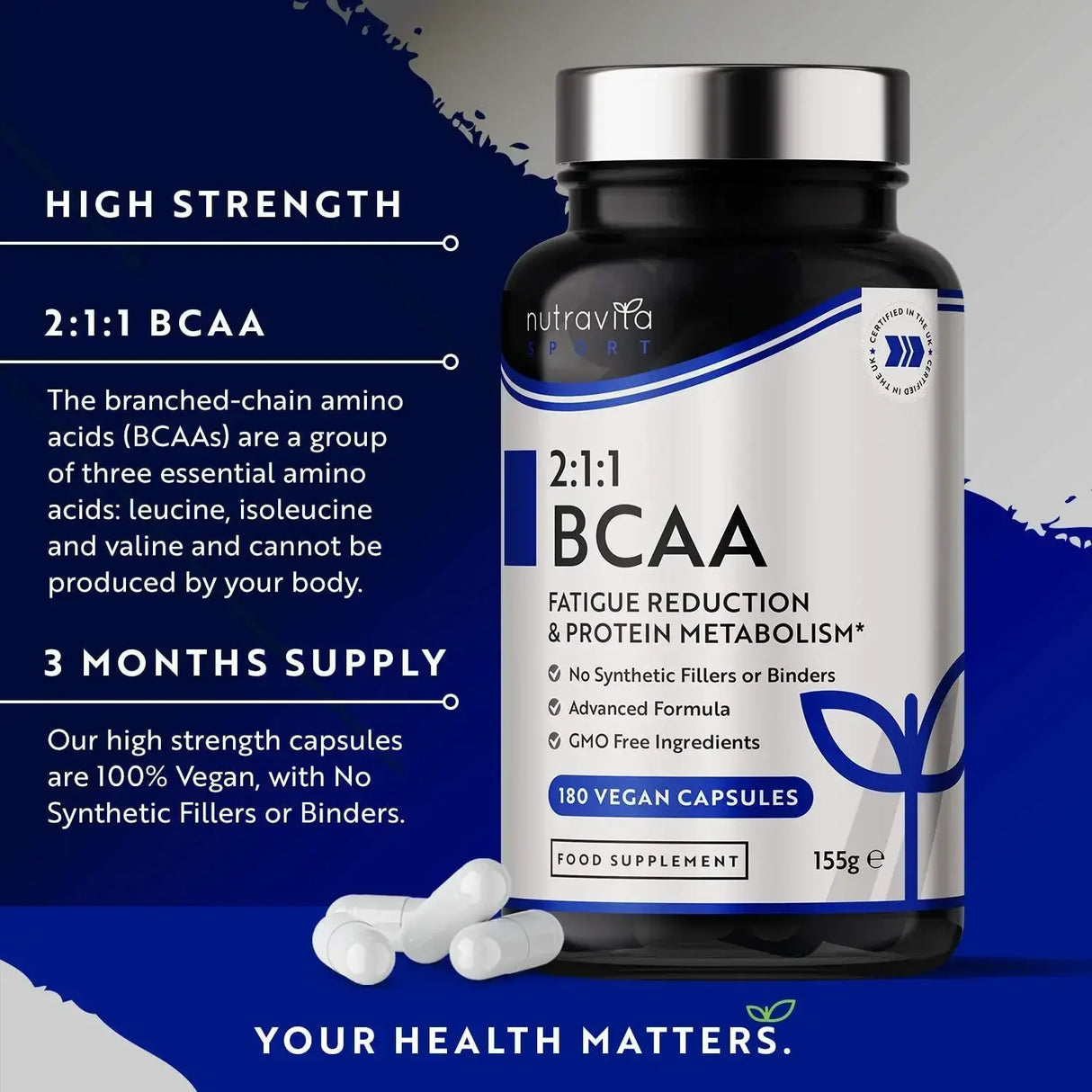 BCAA (2:1:1) с Витамини B6 & B12 - 180 Vcaps. Nutravita