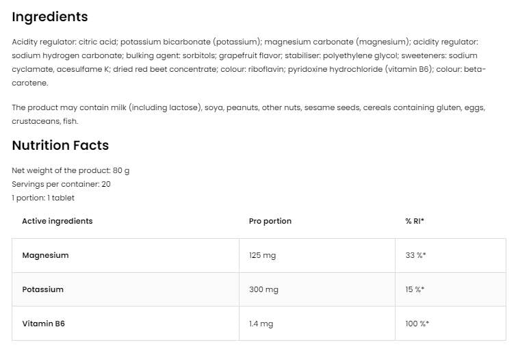 Magnesium + Potassium + B6 | Effervescent - 20 разтворими таблетки