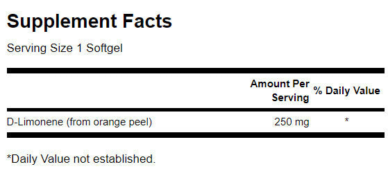 D-Limonene Cold-Pressed Orange Peel Extract 250 mg - 60 Гел капсули