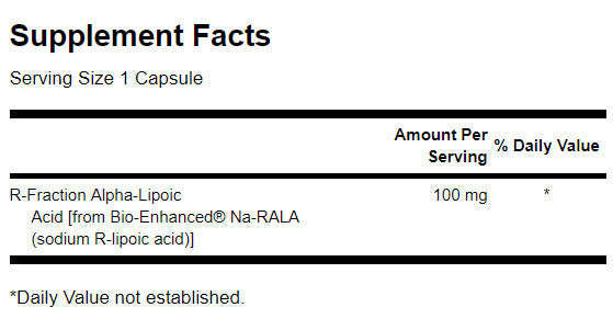 R-Fraction Alpha Lipoic Acid - Double Strength 100 mg - 60 капсули
