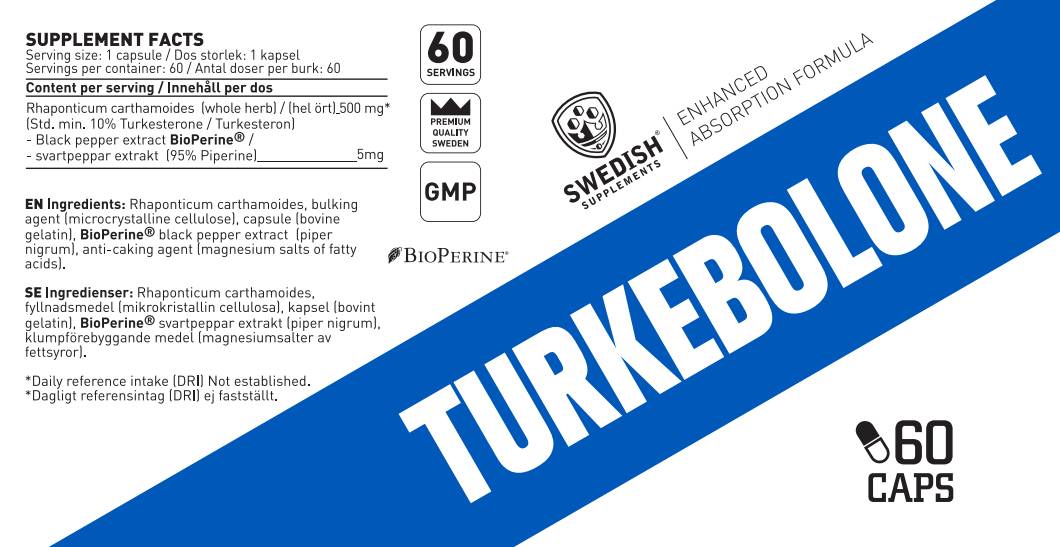 Turkebolone | Turkesterone 500 mg with BioPerine® - 60 капсули