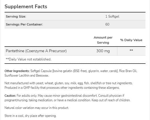 Pantethine 300 mg - 60 capsule de gel