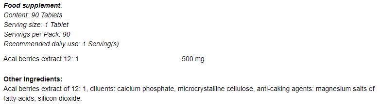 Acai Berry 12:1 500 mg 90 Δισκία