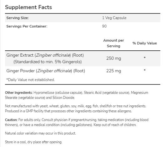 Extract de rădăcină de ghimbir 250 mg - 90 capsule