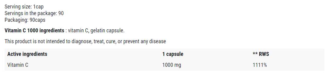 Βιταμίνη C 1000 mg | Υποστήριξη ανοσολογικής υγείας - 90 κάψουλες