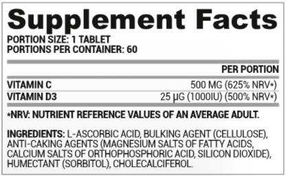 Vita C + D3 | Βιταμίνη C 500 mg + Βιταμίνη D 1000 IU 60 Δισκία