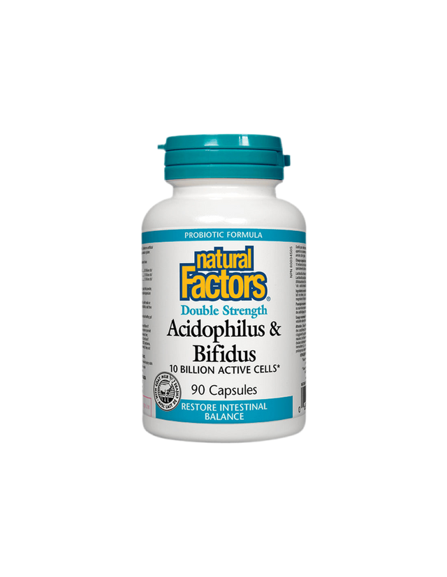 Acidophilus & Bifidus 10 Billion Active Cells Double Strength / Ацидофилус бифидус, 10 милиарда активни пробиотици, 90 капсули - Feel You