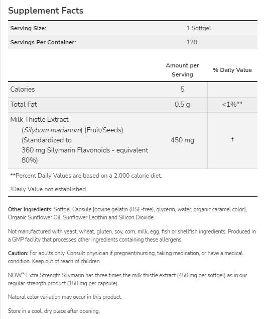 Silymarin Milk Thistle Extract 450 mg - 120 capsule de gel