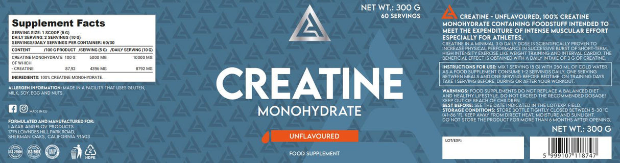 LA Creatine Monohydrate Powder - 300 грама