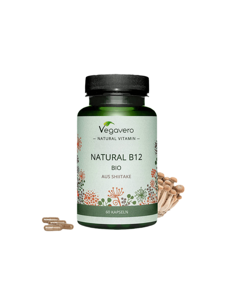 Natural B12 BIO aus Shiitake/ Витамин В12 (от био медицински гъби шийтаке), 60 капсули, 100% Vegan Vegavero - Feel You