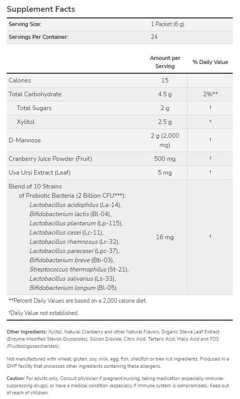 Cranberry Mannose + Προβιοτικά | Για γυναίκες εν κινήσει - 24 x 6 γραμμάρια