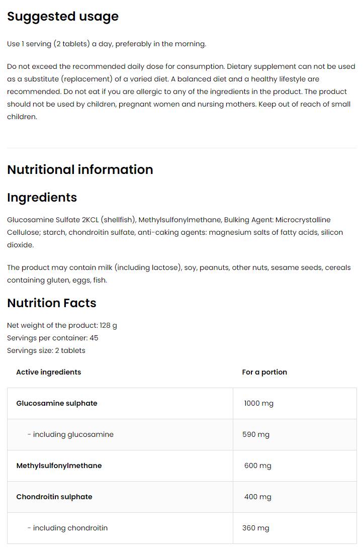 Glucosamine + MSM + Chondroitin - 90 Таблетки