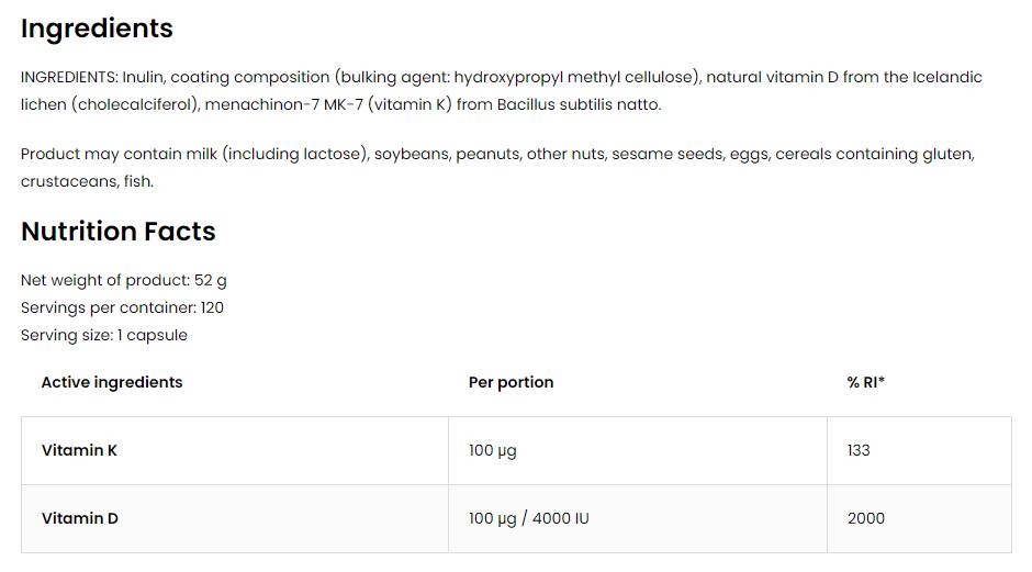 Vitamina D3 4000 + K2 | Vege Caps 120 capsule