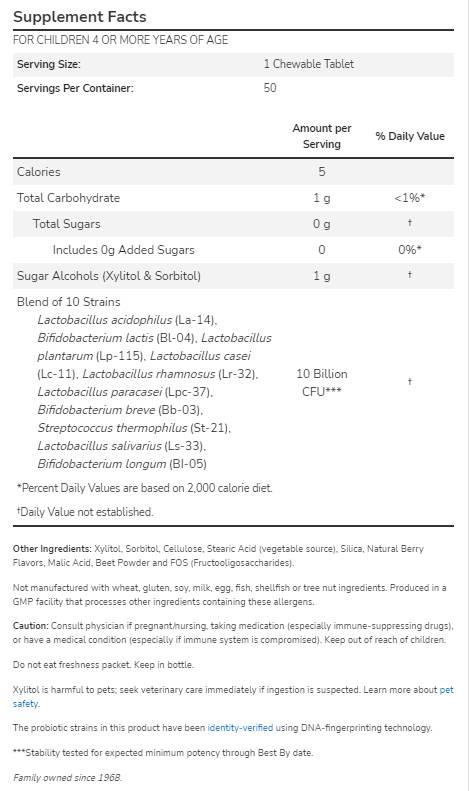 BerryDophilus 10 miliarde | Extra Putere - 50 de tablete masticabile