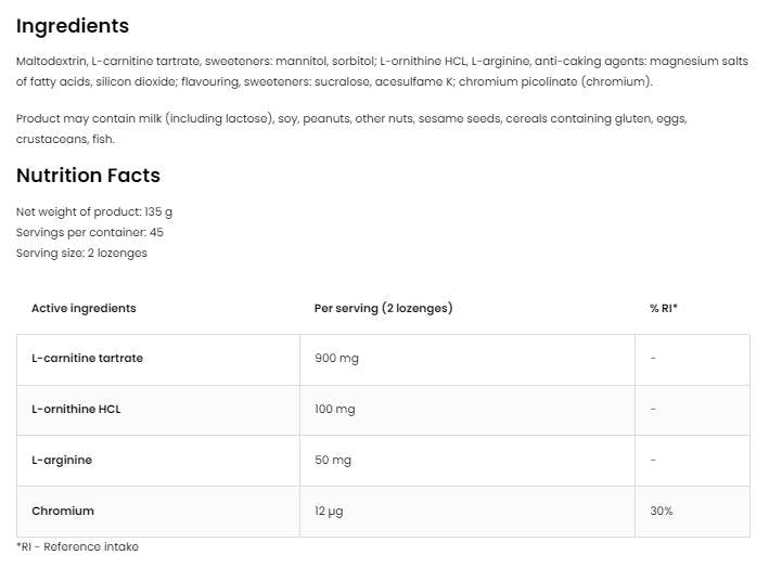 L-Carnitine Pastile 90 comprimate sublinguale