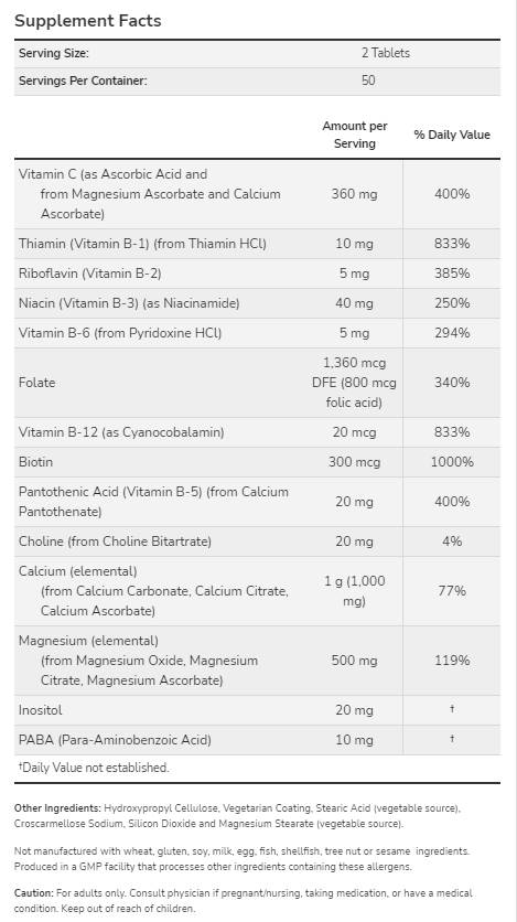 Cal-Mag with B Complex & Vitamin C | Stress Formula - 100 Таблетки