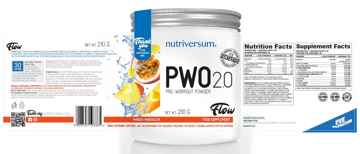 PWO 2.0 Flow | Pre-Workout Powder - 210 грама