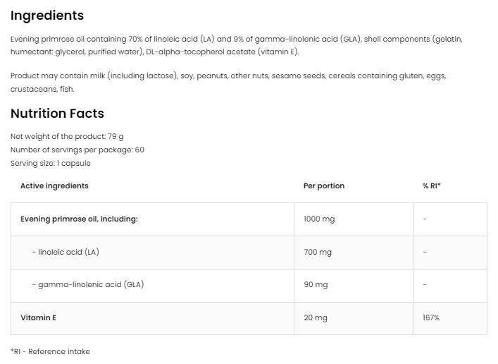 Evening Primrose Oil 1000 mg - 60 Гел капсули