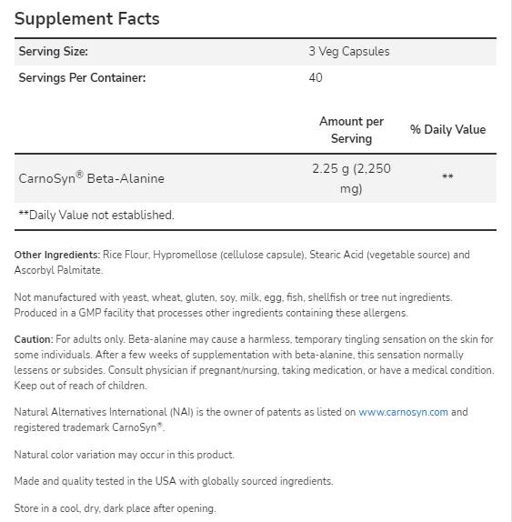 Beta-Alanine 750 mg | CarnoSyn® - 120 капсули