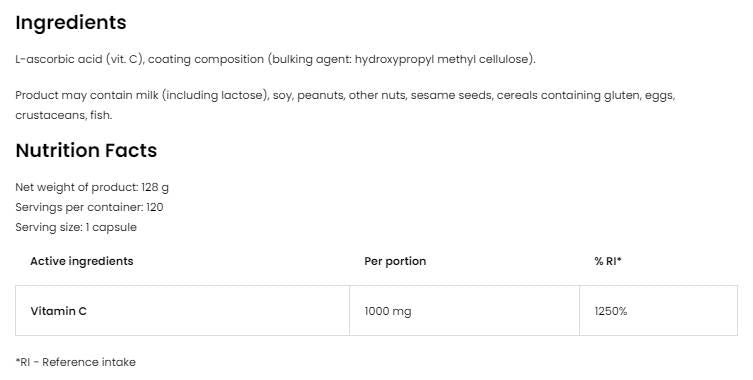 Vitamin C 1000 mg - 120 капсули