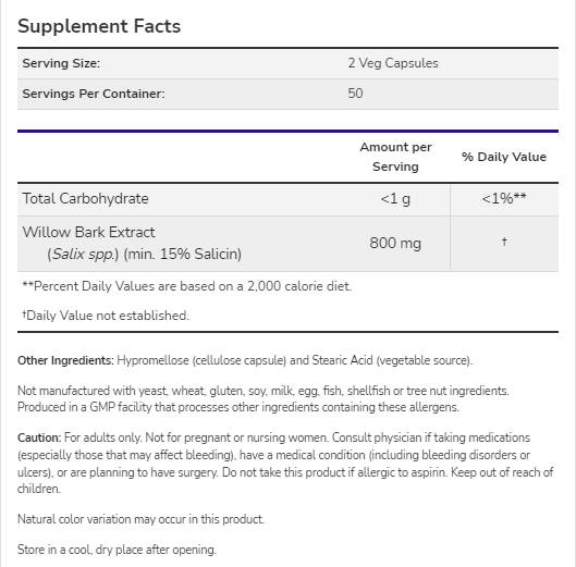 Extract de scoarță de salcie 400 mg - 100 capsule