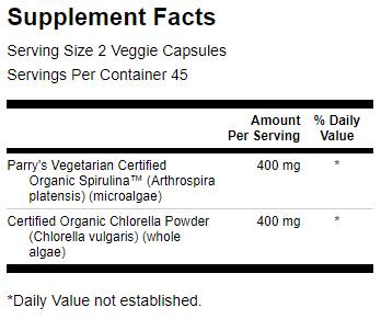 Made with Organic Spirulina &amp; Chlorella 400 mg 90 капсули