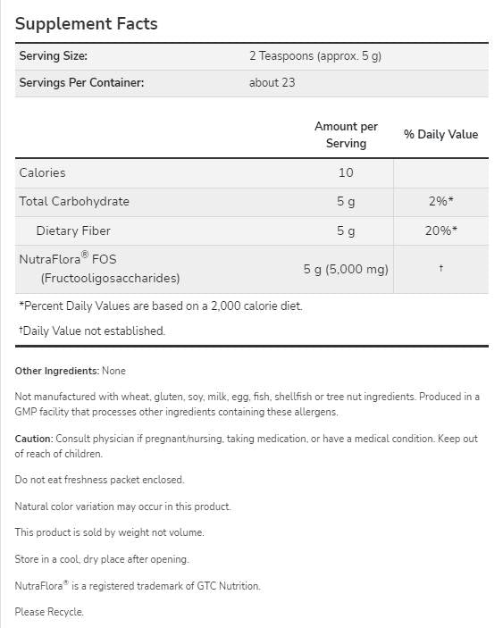 NutraFlora® FOS σε σκόνη - 113 γραμμάρια