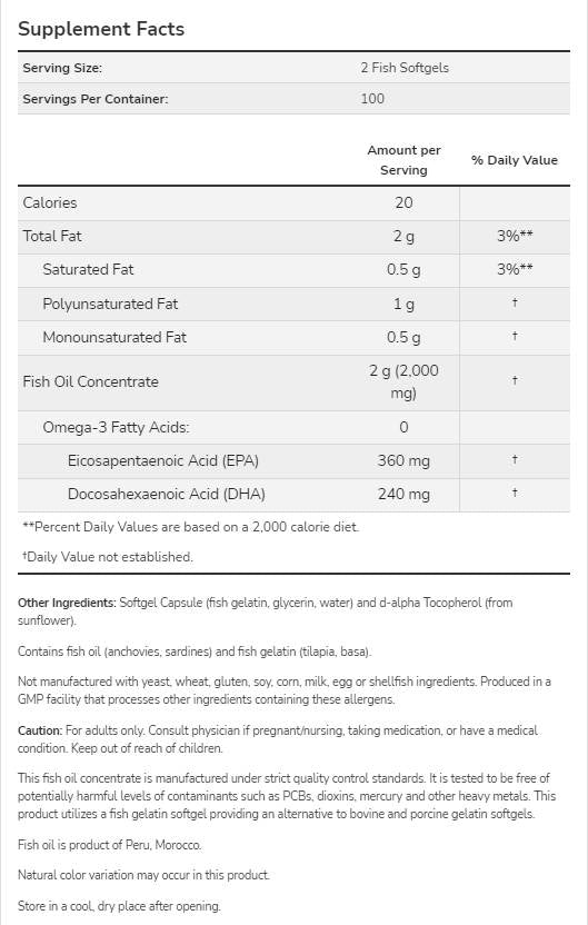 Omega 3 1000 mg | Fish Gelatin Softgels - 200 Гел капсули