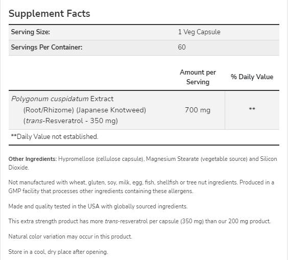 Resveratrol 350 mg | Extra Putere - 60 capsule