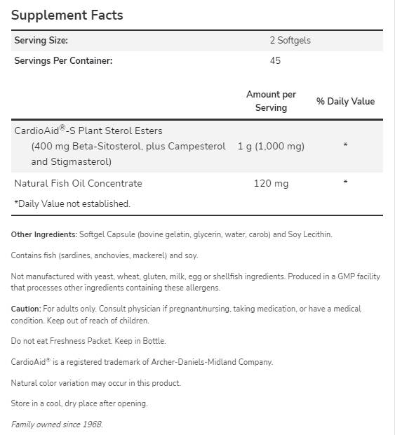 Beta-Sitosterol Plant Sterols - 180 Гел капсули