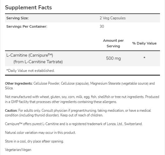 L-Carnitine 250 mg | Carnipure™ - 60 капсули