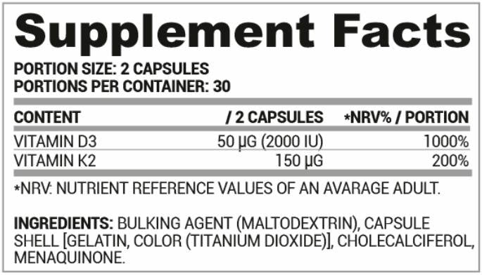 D3 + K2 Vitamin 60 капсули