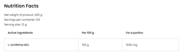 Pudră de ornitină 200 de grame