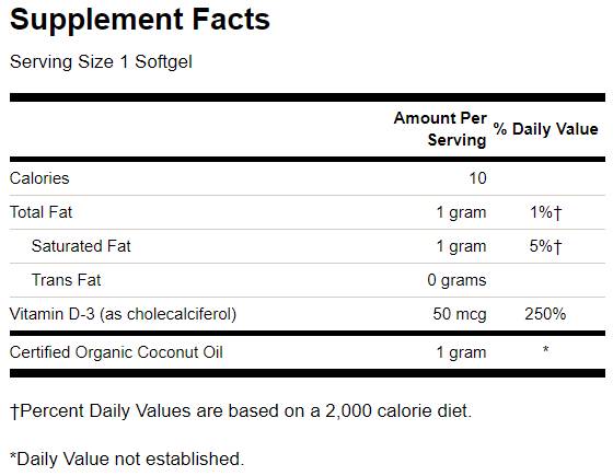 Ultra Vitamina D-3 cu ulei de cocos 2000 UI 60 capsule de gel