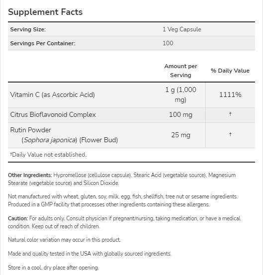 Vitamin C-1000 / with Bioflavonoids - 100 капсули