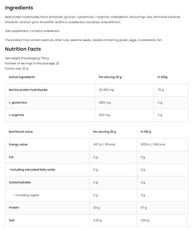 Beef Protein | Highest Quality Beef Protein Hydrolysate - 1800 грама