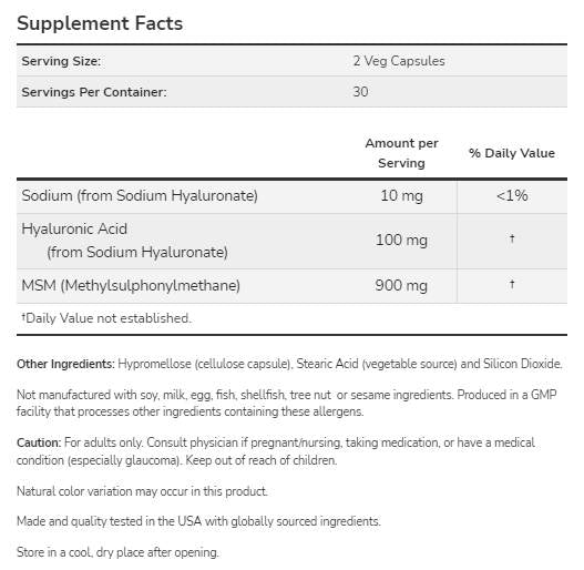 Hyaluronic Acid 50 mg | with MSM - 120 капсули