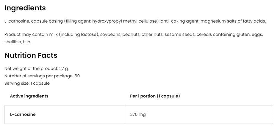 L-Carnosine 370 mg 60 κάψουλες