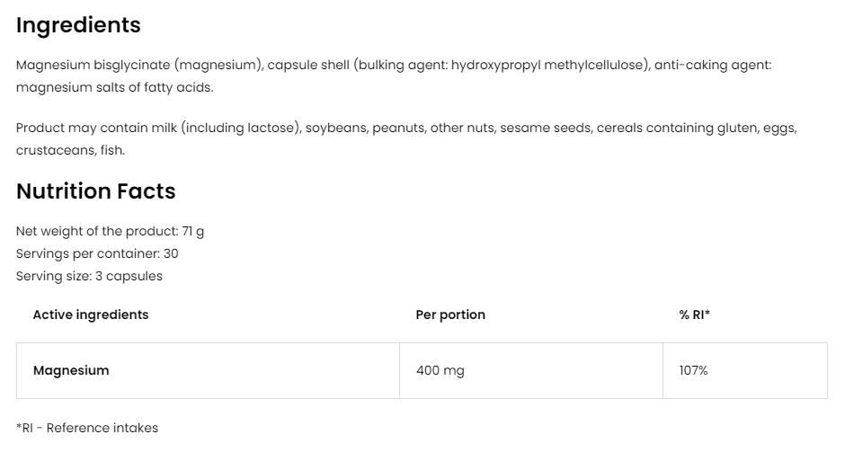 Magnesium Glycinate | 400 mg Serving of Magnesiuim Bisglycinate - 90 капсули