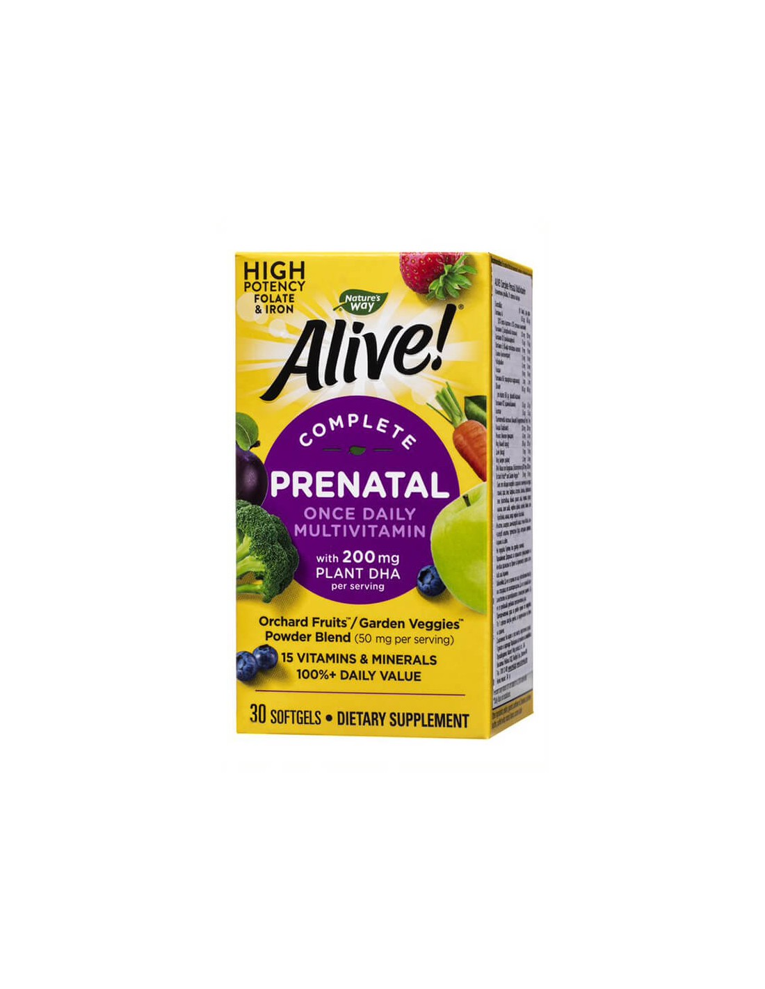 În viaţă! Multivitamine prenatale complete Alive! - Multivitamine pentru femeile însărcinate și care alăptează (cu DHA vegetal), 30 capsule moale Nature's Way