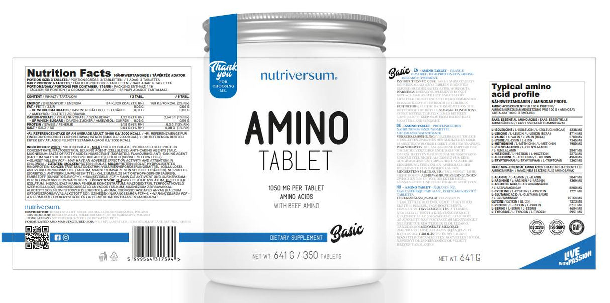 Amino Tablet | din zer și proteine ​​din carne de vită - 350 de tablete