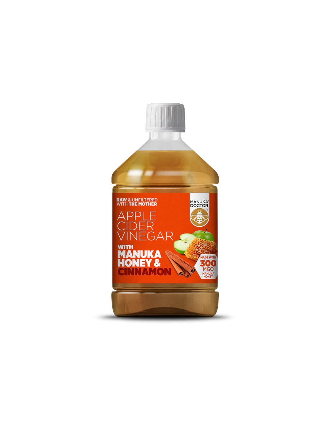 Ябълков оцет + мед от манука и канела - Apple Cider Vinegar with Manuka Honey & Cinnamon (300 MGO), 500 ml