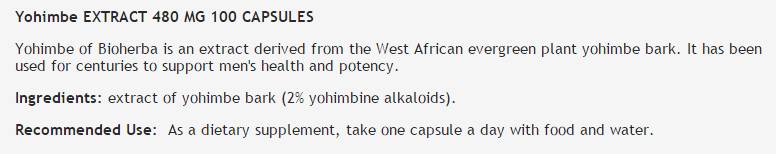 Extract de Yohimbe 480 mg 100 capsule