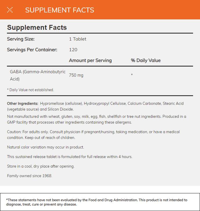 GABA 750 mg / Παρατεταμένης Αποδέσμευσης - 120 Δισκία