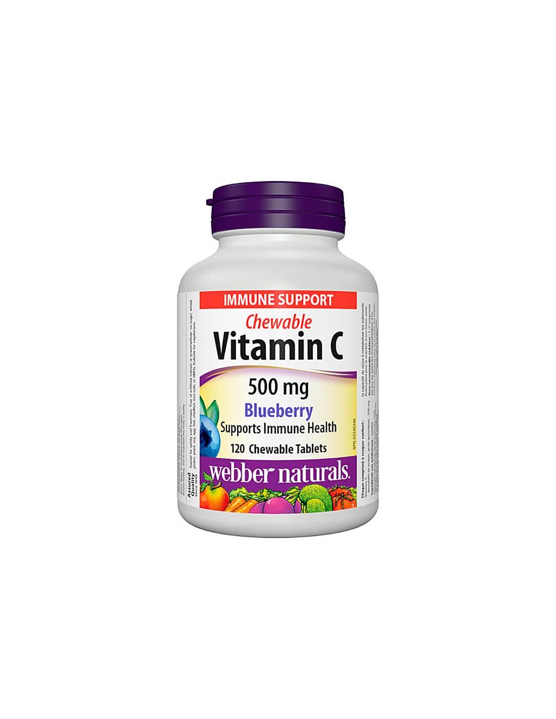 Μασώμενη βιταμίνη C 500 mg - Vitamin C 500 mg - 120 μασώμενα δισκία με γεύση μύρτιλλο Webber Naturals