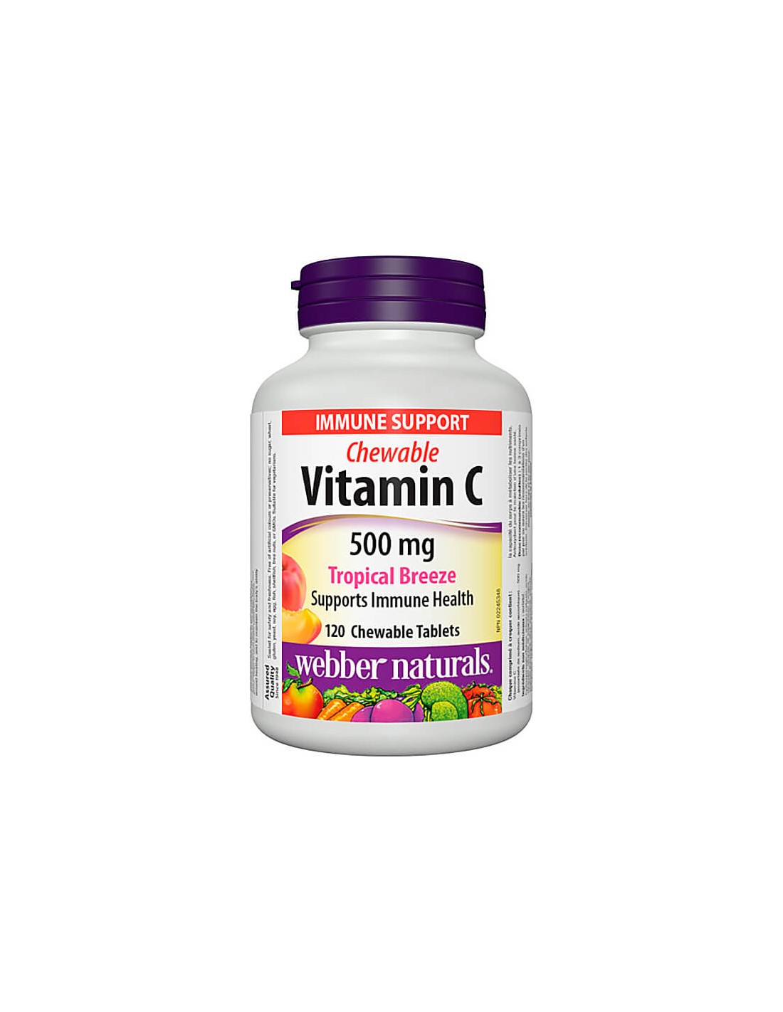 Μασώμενη βιταμίνη C Tropical Breeze - Vitamin C 500 mg, 120 μασώμενα δισκία με γεύση τροπικών φρούτων Webber Naturals