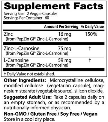 PepZinGI® | Zinc Carnosine Complex - 120 капсули