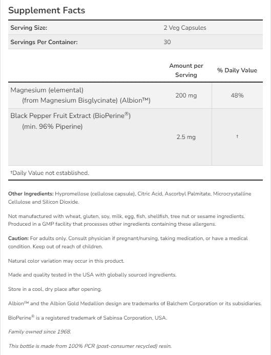 Magnesium Glycinate with BioPerine® - 60 capsules